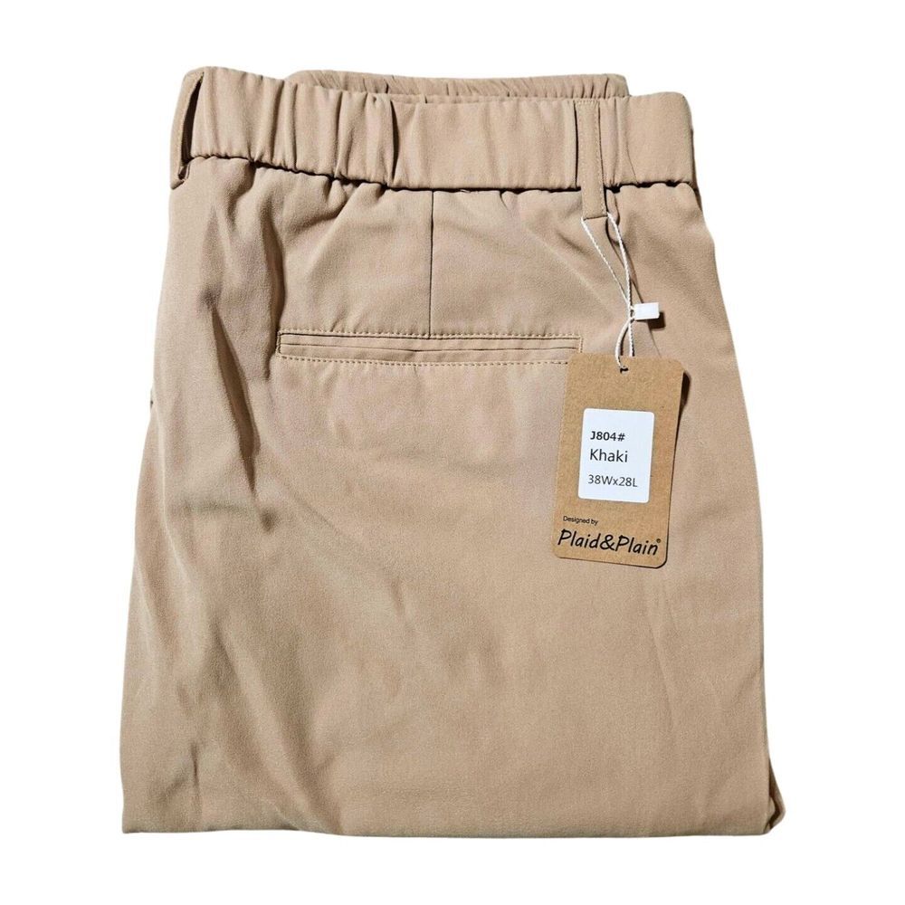 New! Plaid & Plain Beige Joggers Slim Fit Drawstring Flat‎ Front Men's 38x28 NWT